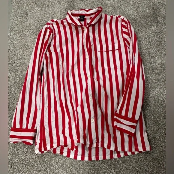 J Crew Pajama Set Womens XS Red White Stripe Long Sleeve Pants 100% Cotton - Picture 2 of 6